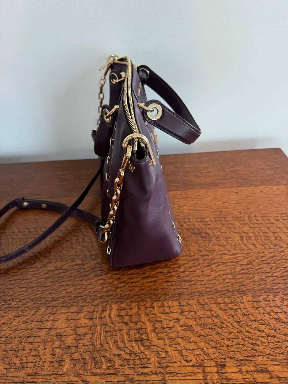 NWOT Michael Kors Sadie Plum Leather Satchel with Gold Hardware